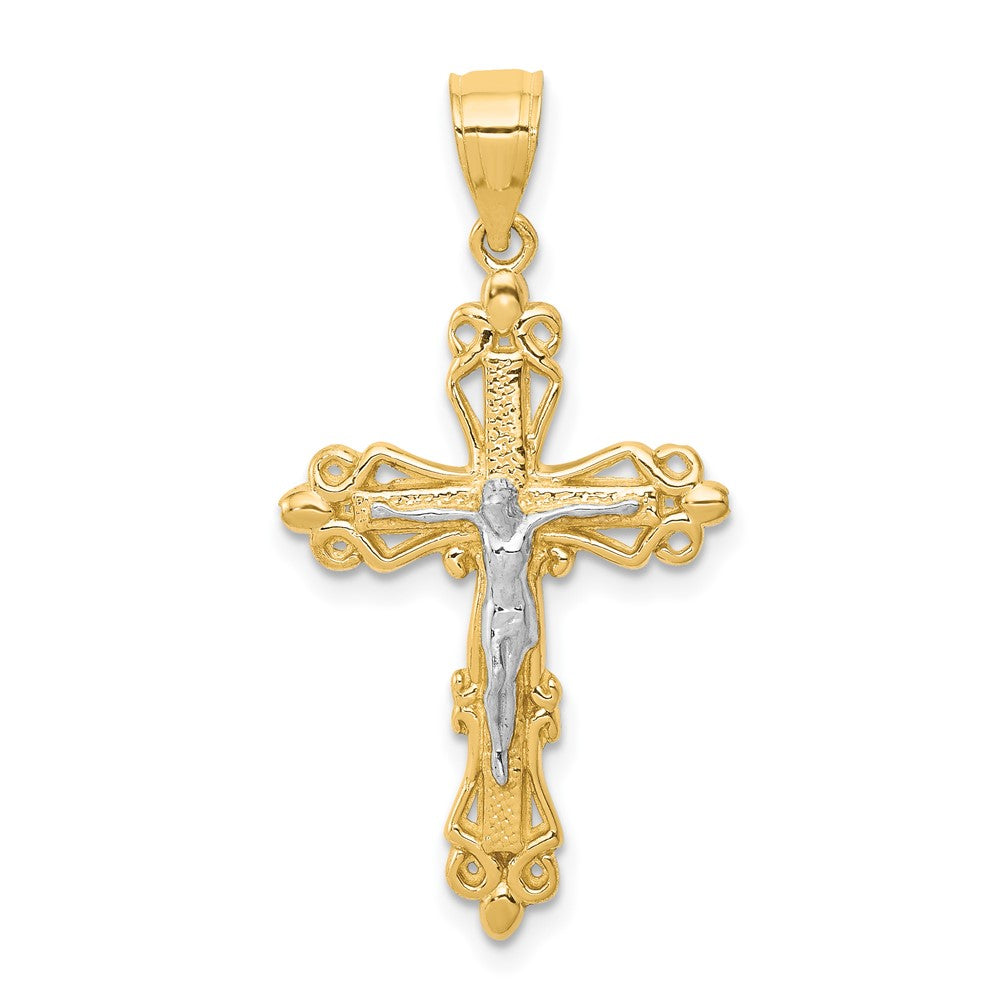 10k Yellow w/Rhodium 19 mm  Jesus Crucifix Pendant