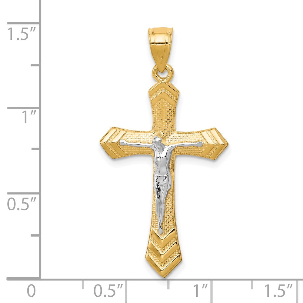 10k Yellow w/Rhodium 21 mm Passion Jesus Crucifix Pendant (1.28 grams)