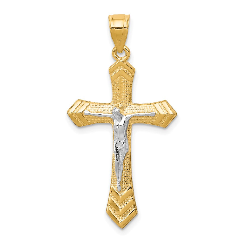 10k Yellow w/Rhodium 21 mm Passion Jesus Crucifix Pendant (1.28 grams)