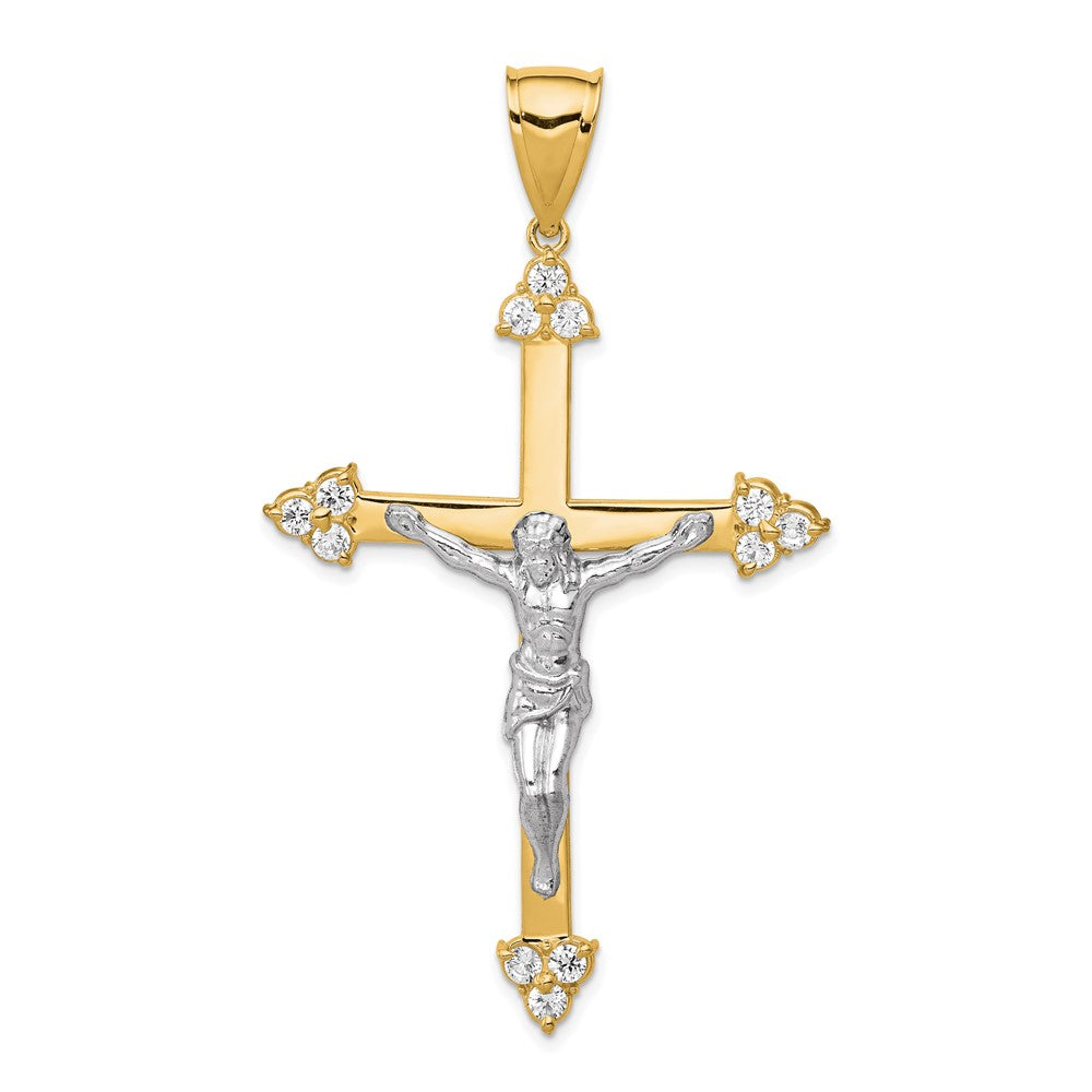 10k Yellow w/Rhodium 37 mm CZ Cubic Zirconia Jesus Crucifix Pendant (4.21 grams)
