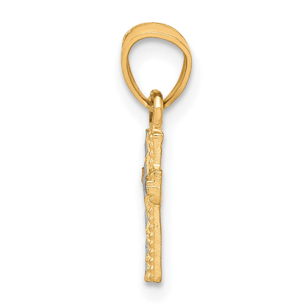 10k Yellow w/Rhodium 7 mm Tiny Diamond-Cut Cross Pendant (0.48 grams)