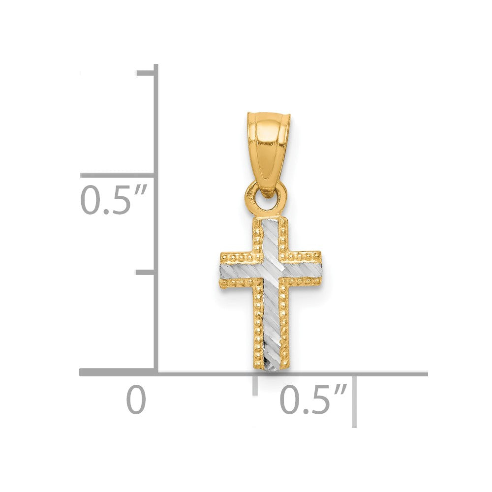 10k Yellow w/Rhodium 7 mm Tiny Diamond-Cut Cross Pendant (0.48 grams)