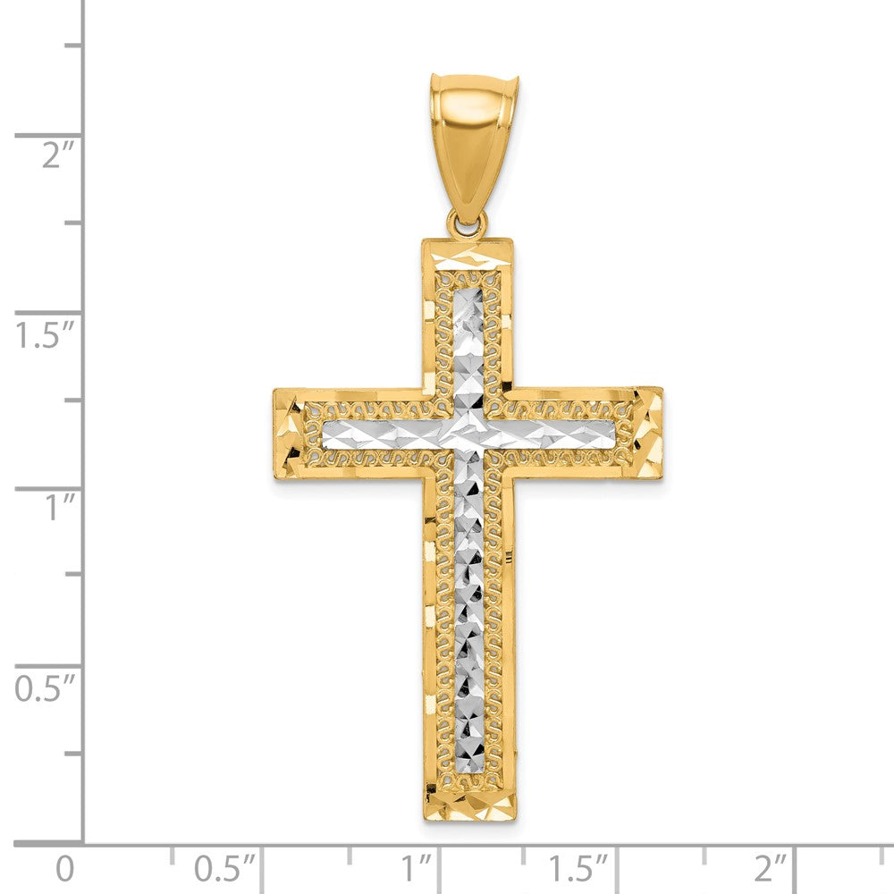 10k Yellow w/Rhodium 28 mm Diamond-Cut Cross Pendant (2.87 grams)