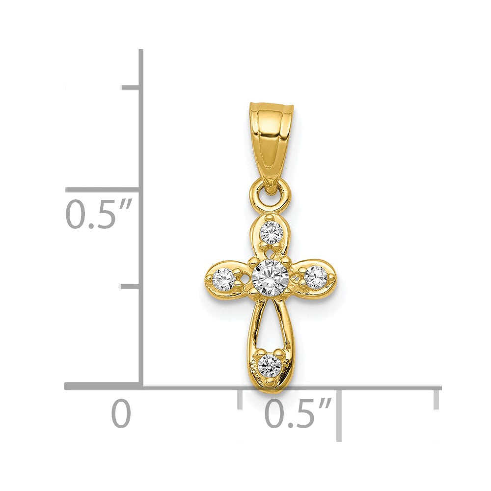 10k Yellow Gold 11 mm Small CZ Cubic Zirconia Cross Pendant (0.51 grams)