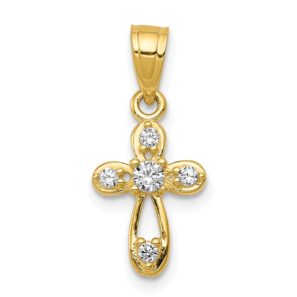 10k Yellow Gold 11 mm Small CZ Cubic Zirconia Cross Pendant (0.51 grams)