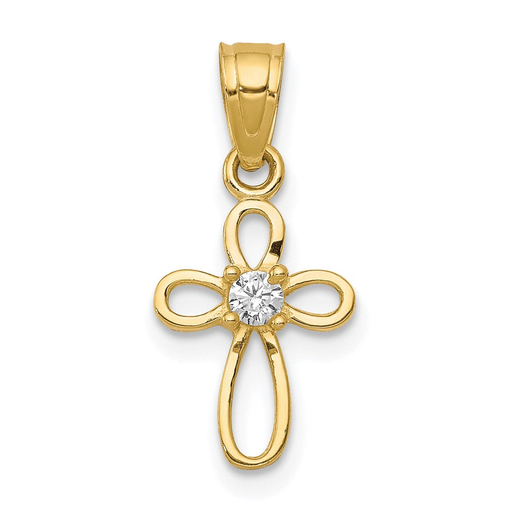 10k Yellow Gold 11 mm Small CZ Cubic Zirconia Cross Pendant (0.41 grams)