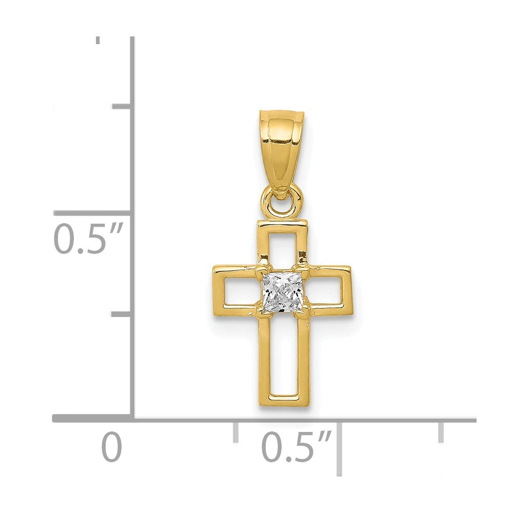 10k Yellow Gold 11 mm Small CZ Cubic Zirconia Cross Pendant (0.47 grams)