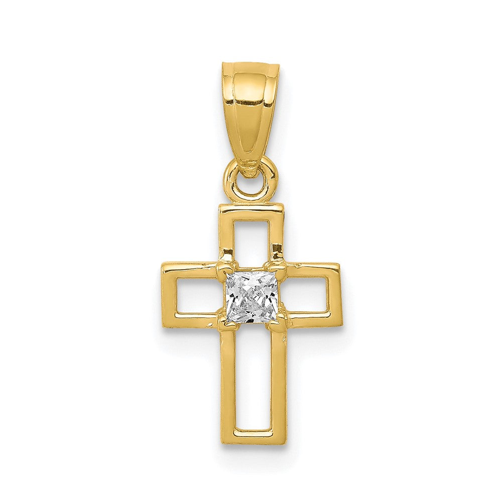 10k Yellow Gold 11 mm Small CZ Cubic Zirconia Cross Pendant (0.47 grams)