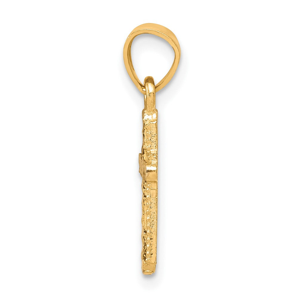 10k Yellow w/Rhodium 11 mm Diamond-Cut Cross Pendant (0.7 grams)
