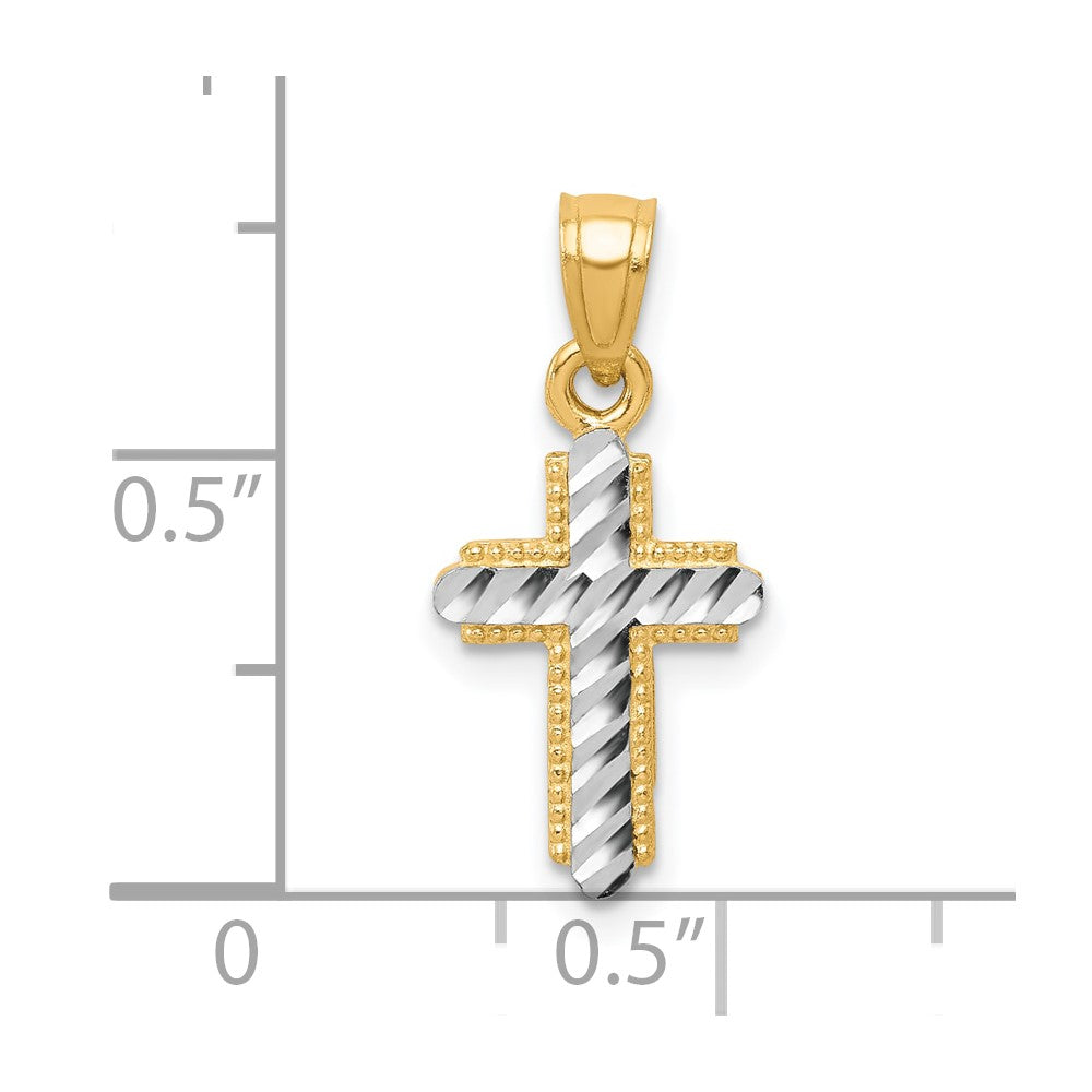 10k Yellow w/Rhodium 11 mm Diamond-Cut Cross Pendant (0.7 grams)