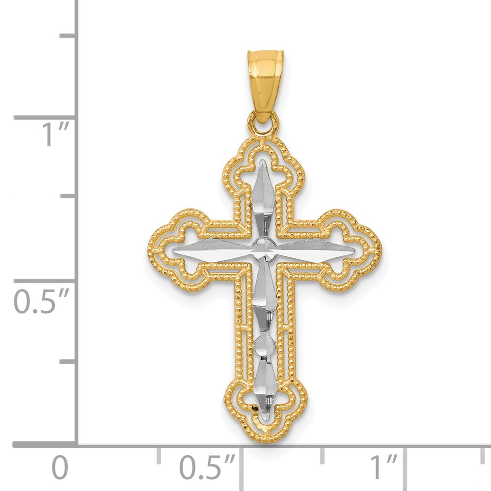 10k Yellow w/Rhodium 21 mm Diamond-Cut Cross Pendant (0.86 grams)