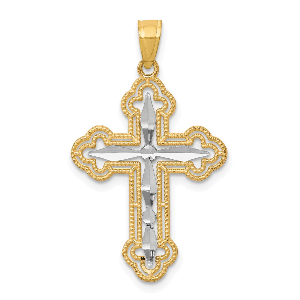 10k Yellow w/Rhodium 21 mm Diamond-Cut Cross Pendant (0.86 grams)
