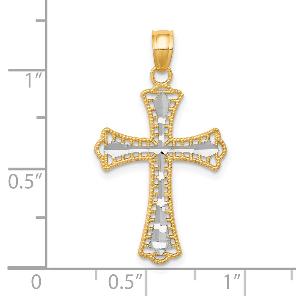 10k Yellow w/Rhodium 16 mm Diamond-Cut Cross Pendant (0.77 grams)