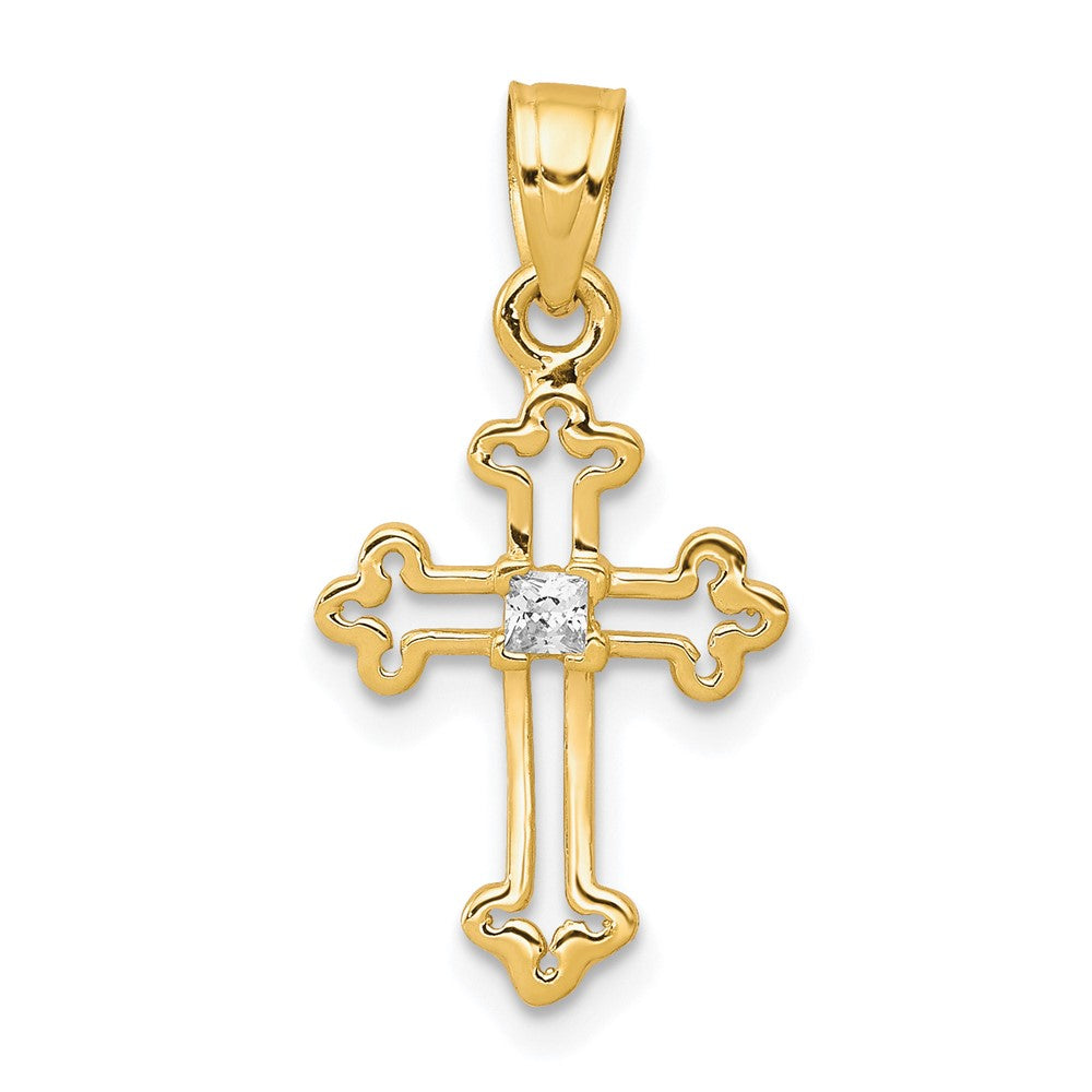 10k Yellow Gold 11 mm Small CZ Cubic Zirconia Cross Pendant (0.6 grams)