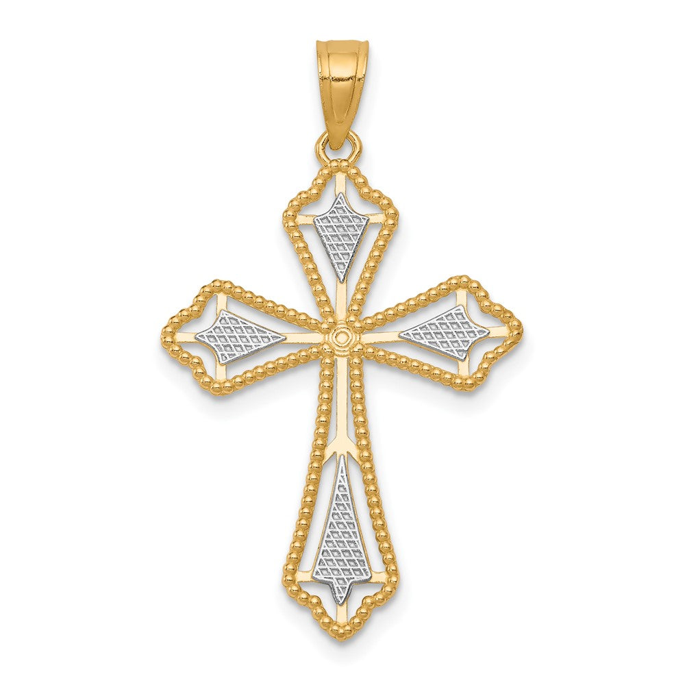 10k Yellow w/Rhodium 21 mm Diamond-Cut Cross Pendant (0.86 grams)