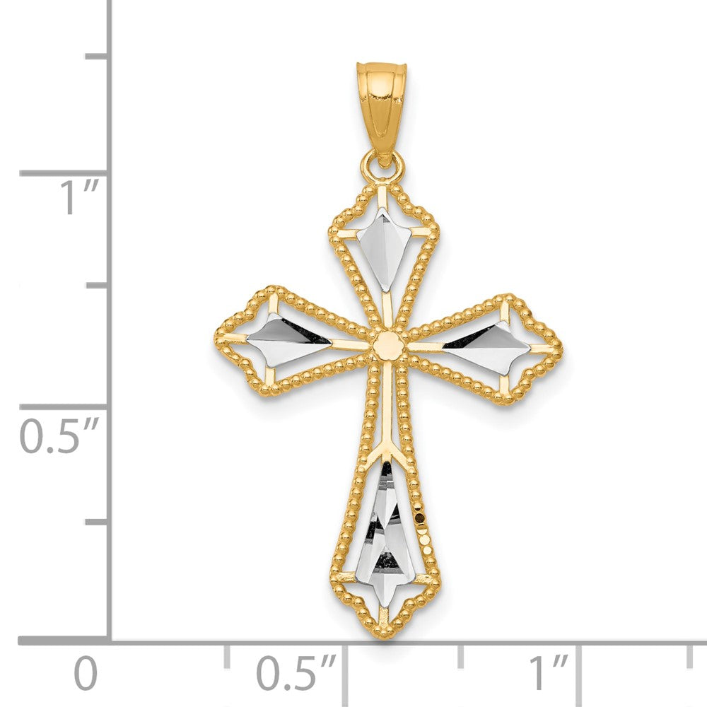 10k Yellow w/Rhodium 21 mm Diamond-Cut Cross Pendant (0.86 grams)