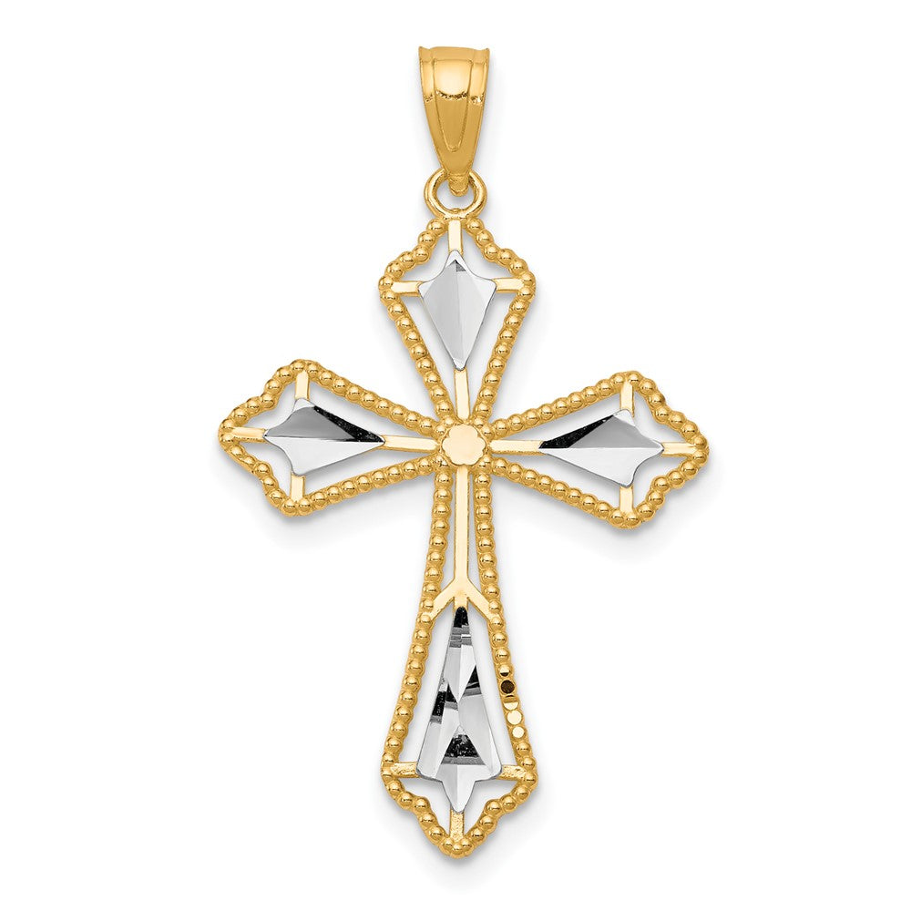 10k Yellow w/Rhodium 21 mm Diamond-Cut Cross Pendant (0.86 grams)