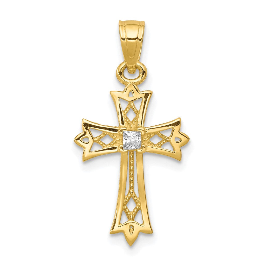 10k Yellow Gold 13 mm CZ Cubic Zirconia Cross Pendant (0.68 grams)