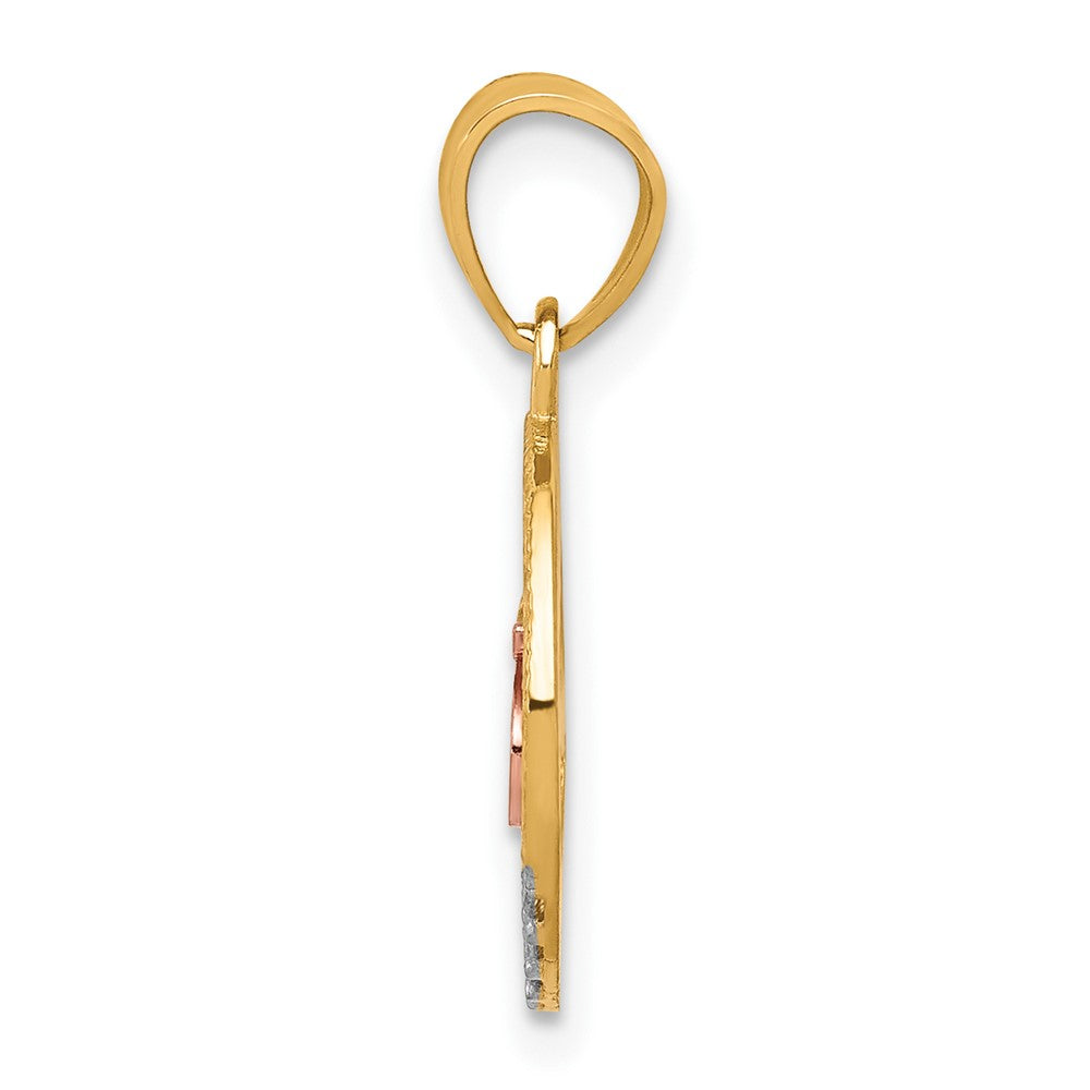 10k Two-tone CZ Cubic Zirconia 15 Round Pendant (0.81 grams)