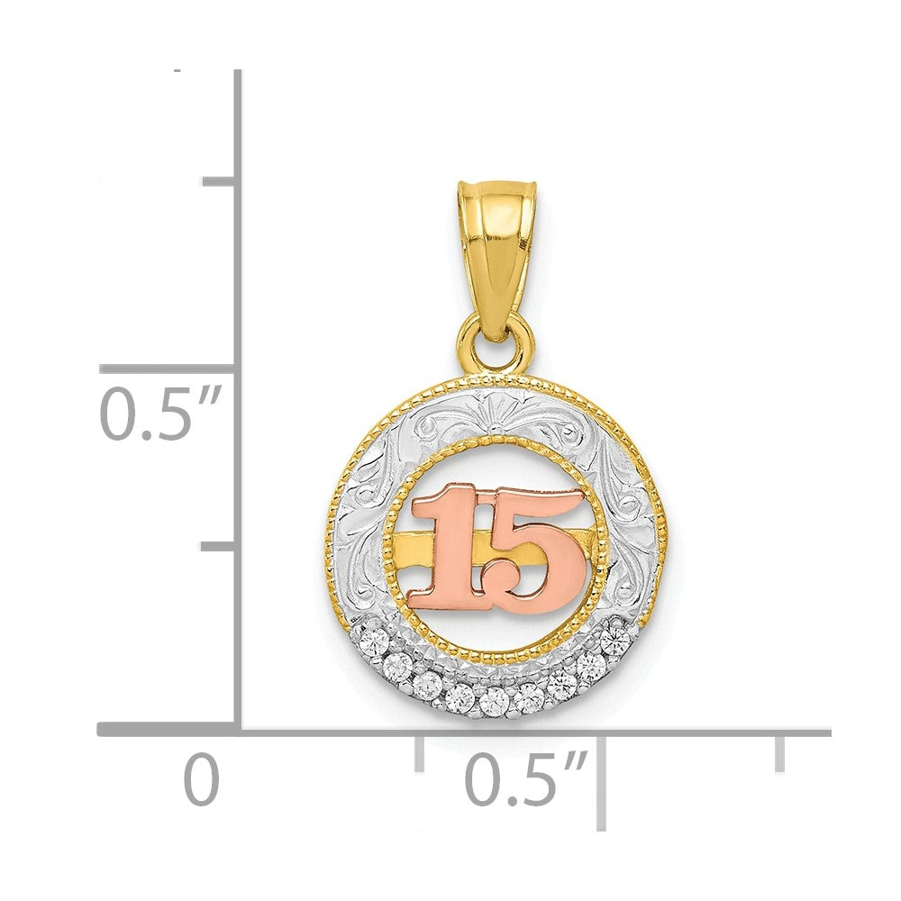 10k Two-tone CZ Cubic Zirconia 15 Round Pendant (0.81 grams)
