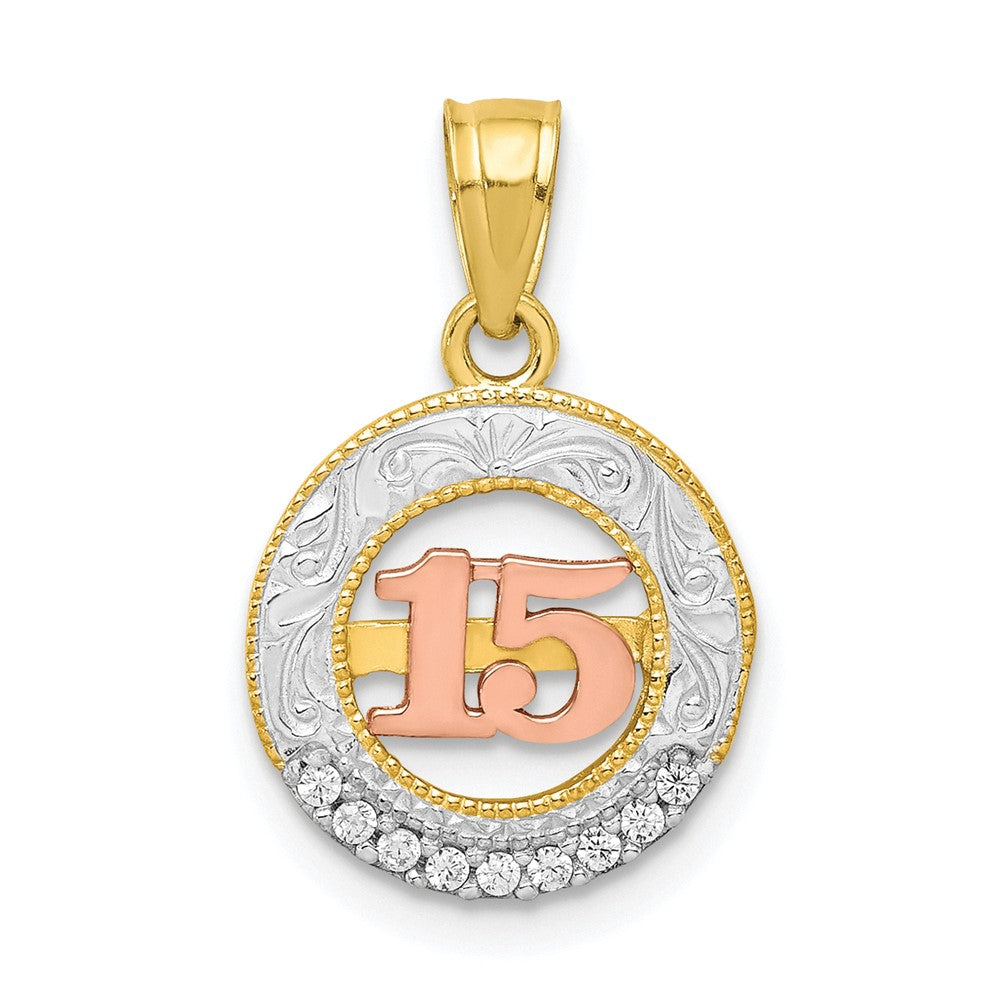 10k Two-tone CZ Cubic Zirconia 15 Round Pendant (0.81 grams)