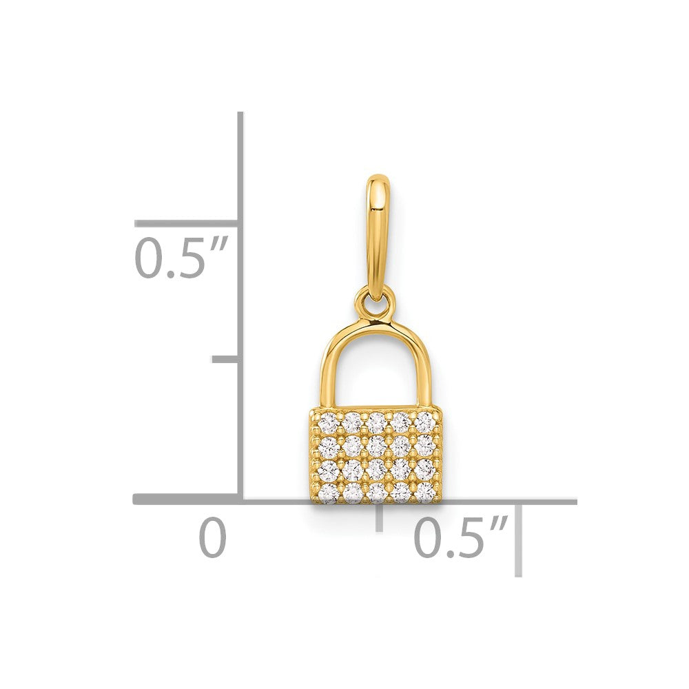10k Yellow Gold 6.3 mm Polished CZ Cubic Zirconia Lock Charm (0.31 grams)