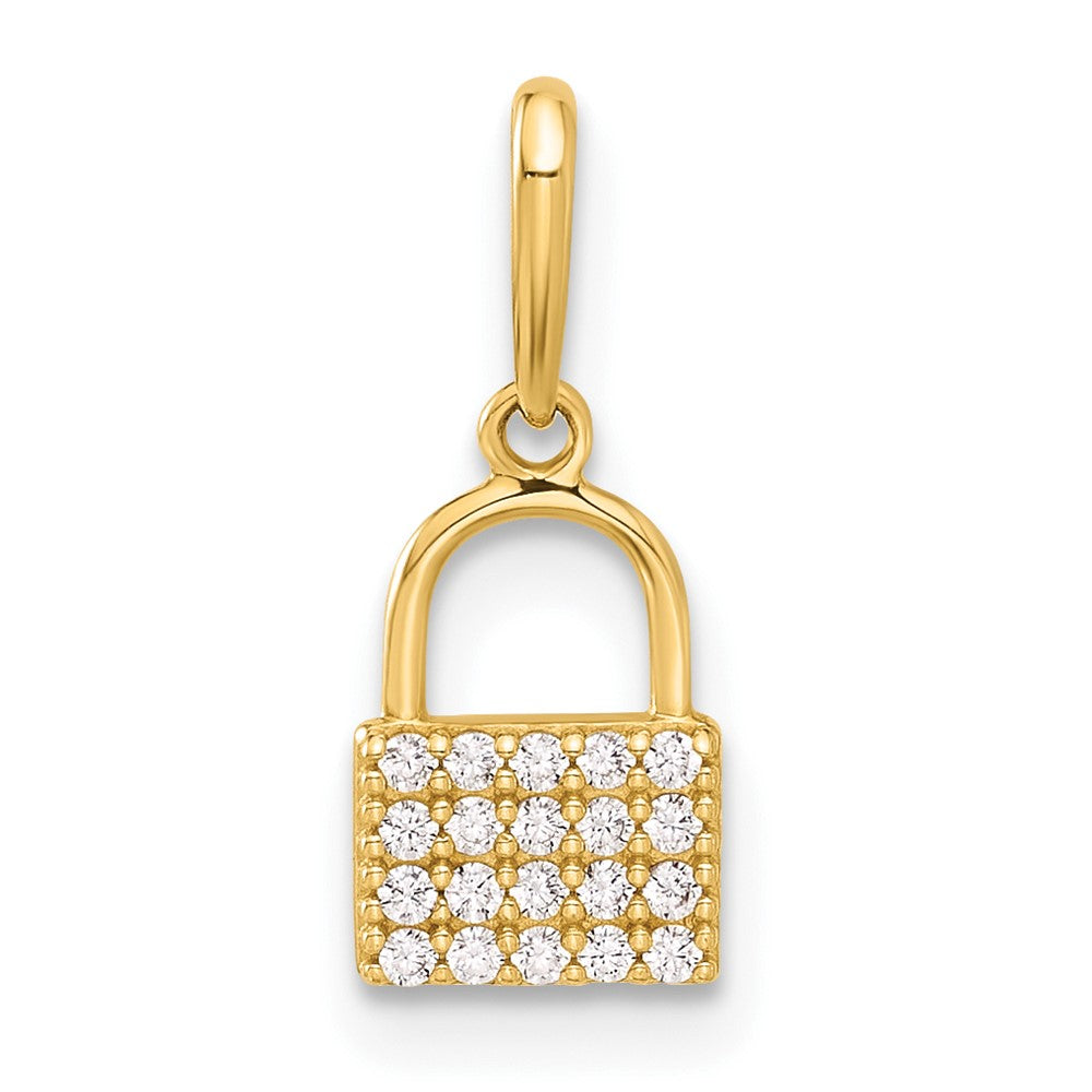 10k Yellow Gold 6.3 mm Polished CZ Cubic Zirconia Lock Charm (0.31 grams)