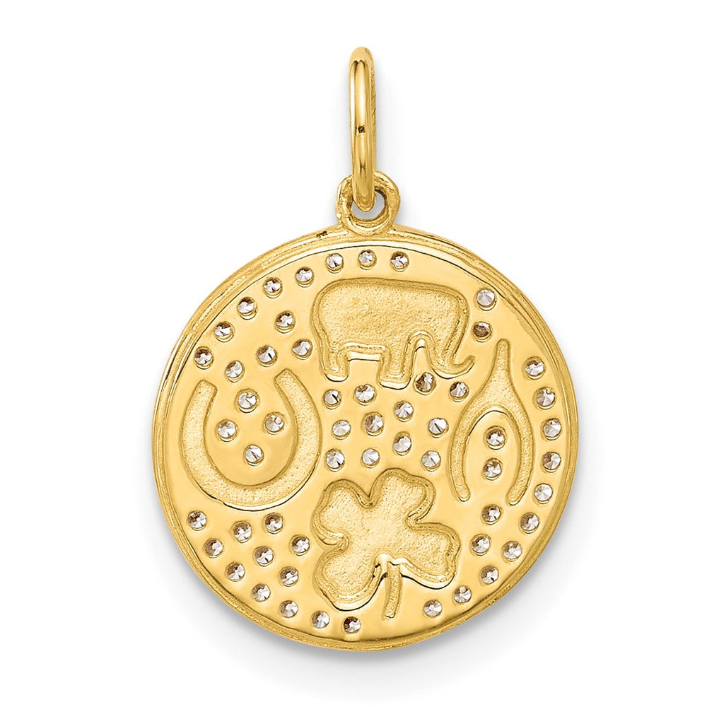 10k Yellow Gold 12.8 mm Polished CZ Cubic Zirconia Good Luck Medallion Charm (0.9 grams)