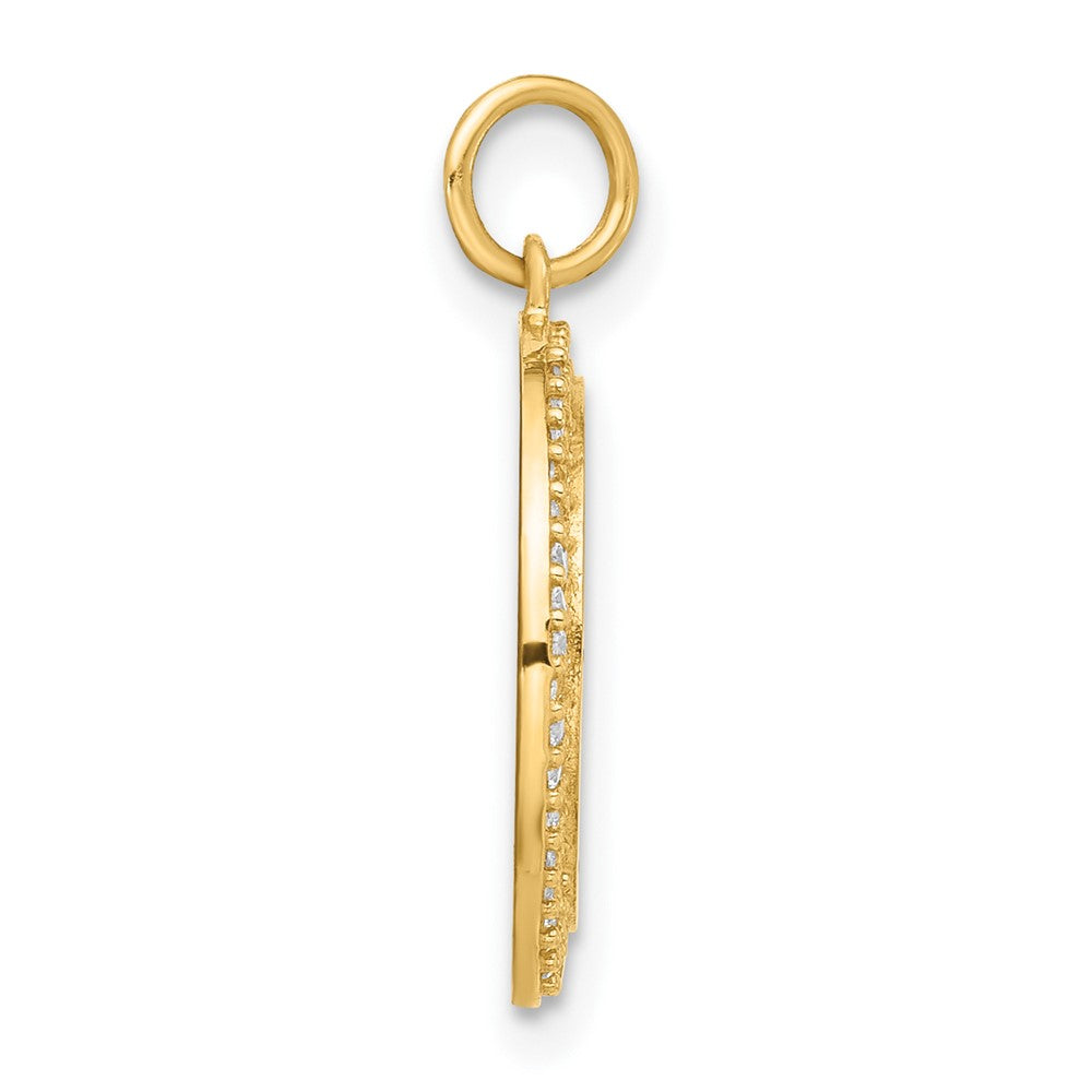 10k Yellow Gold 16.1 mm Polished CZ Cubic Zirconia Moon and Stars Disc Charm (1.74 grams)