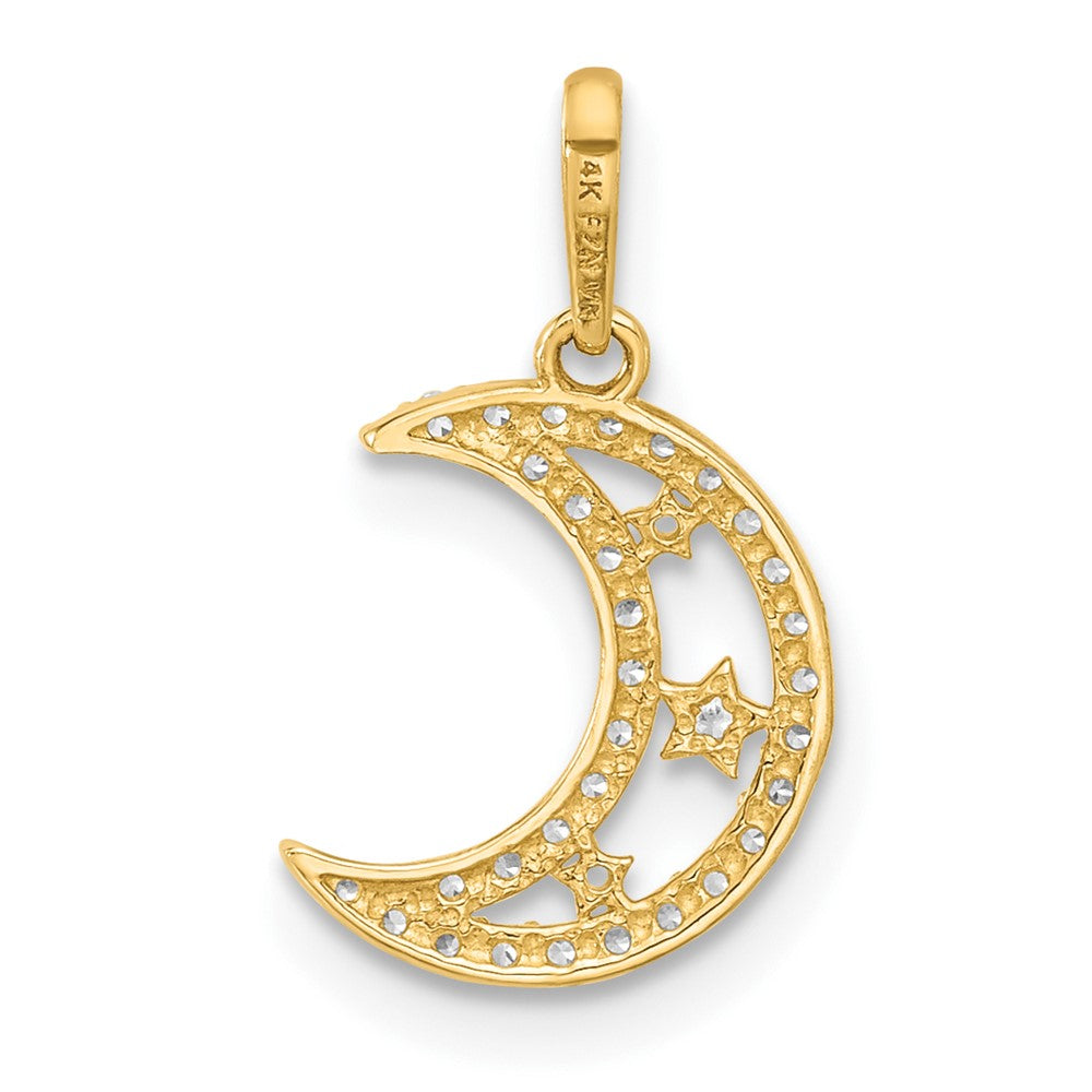 10k Yellow Gold 10 mm Polished Clear CZ Cubic Zirconia Moon and Stars Charm (0.36 grams)