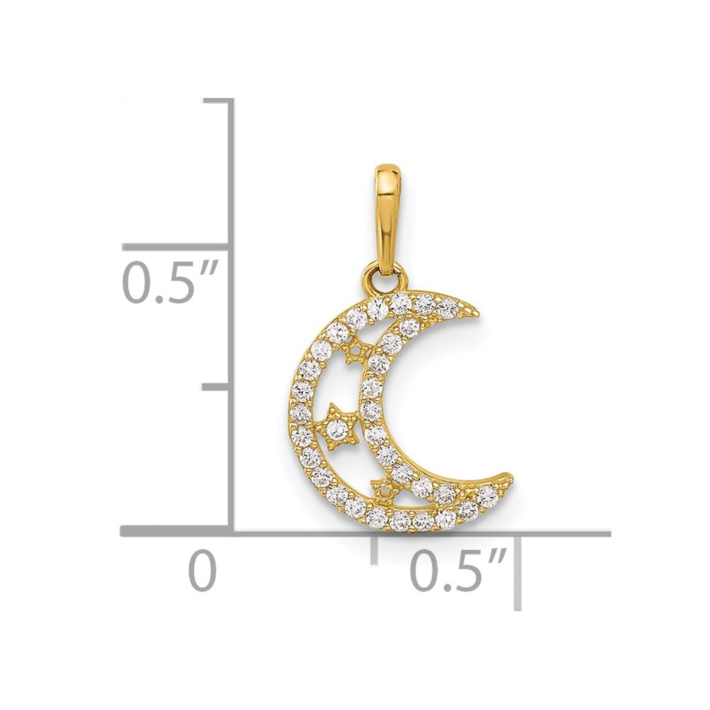10k Yellow Gold 10 mm Polished Clear CZ Cubic Zirconia Moon and Stars Charm (0.36 grams)