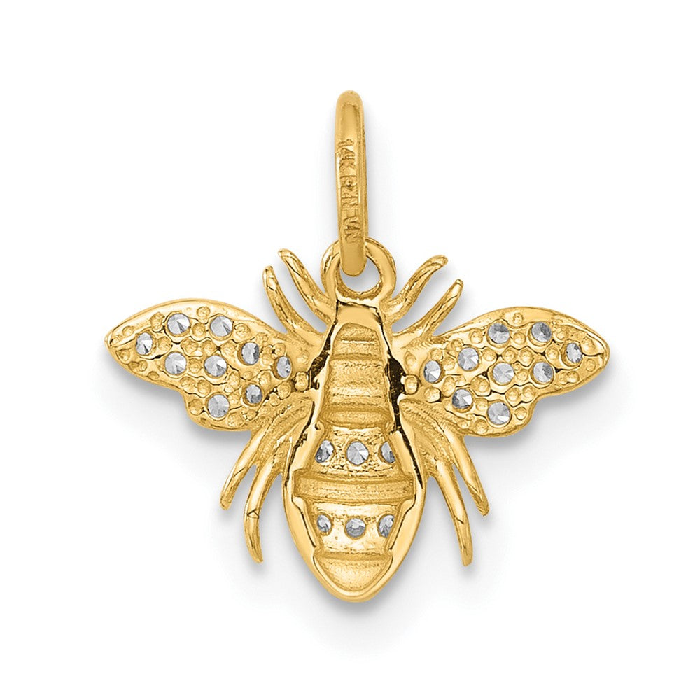 10k Yellow Gold 13.3 mm Polished Clear CZ Cubic Zirconia Bee Charm (0.45 grams)