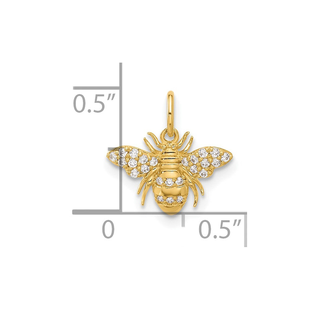 10k Yellow Gold 13.3 mm Polished Clear CZ Cubic Zirconia Bee Charm (0.45 grams)