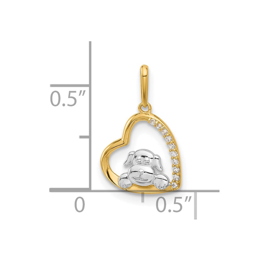 10k Yellow w/Rhodium 11.5 mm CZ Cubic Zirconia Dog In Heart Charm (0.54 grams)