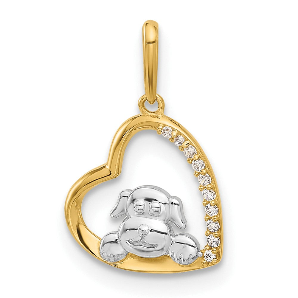 10k Yellow w/Rhodium 11.5 mm CZ Cubic Zirconia Dog In Heart Charm (0.54 grams)