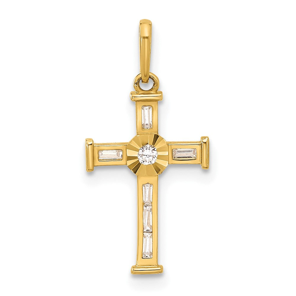 10k Yellow Gold 10.8 mm Polished CZ Cubic Zirconia Cross Charm (0.48 grams)