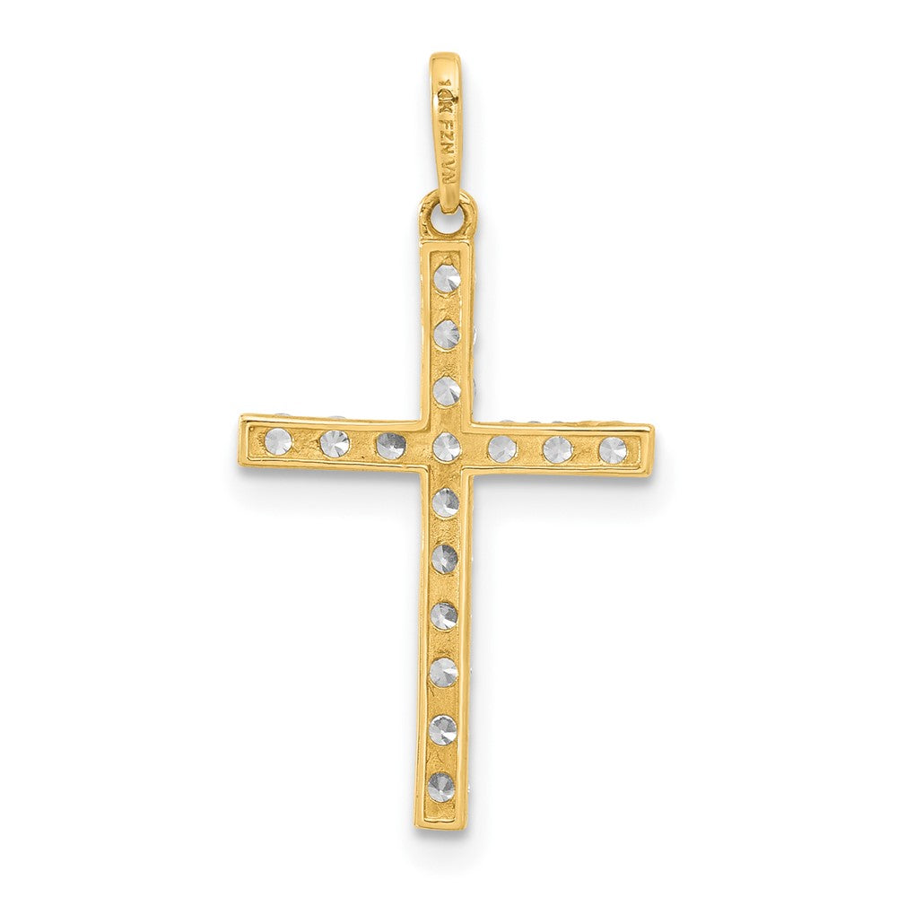 10k Yellow Gold 13.8 mm Polished CZ Cubic Zirconia Latin Cross Charm (0.49 grams)
