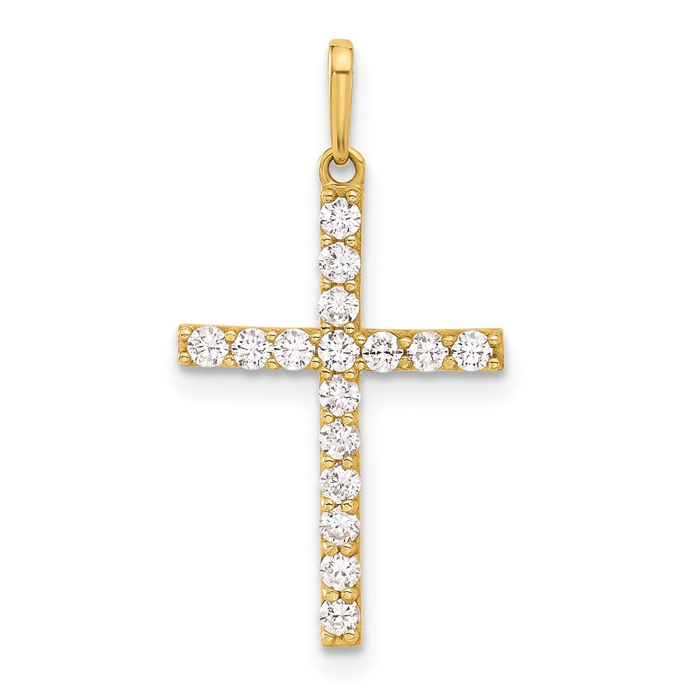 10k Yellow Gold 13.8 mm Polished CZ Cubic Zirconia Latin Cross Charm (0.49 grams)