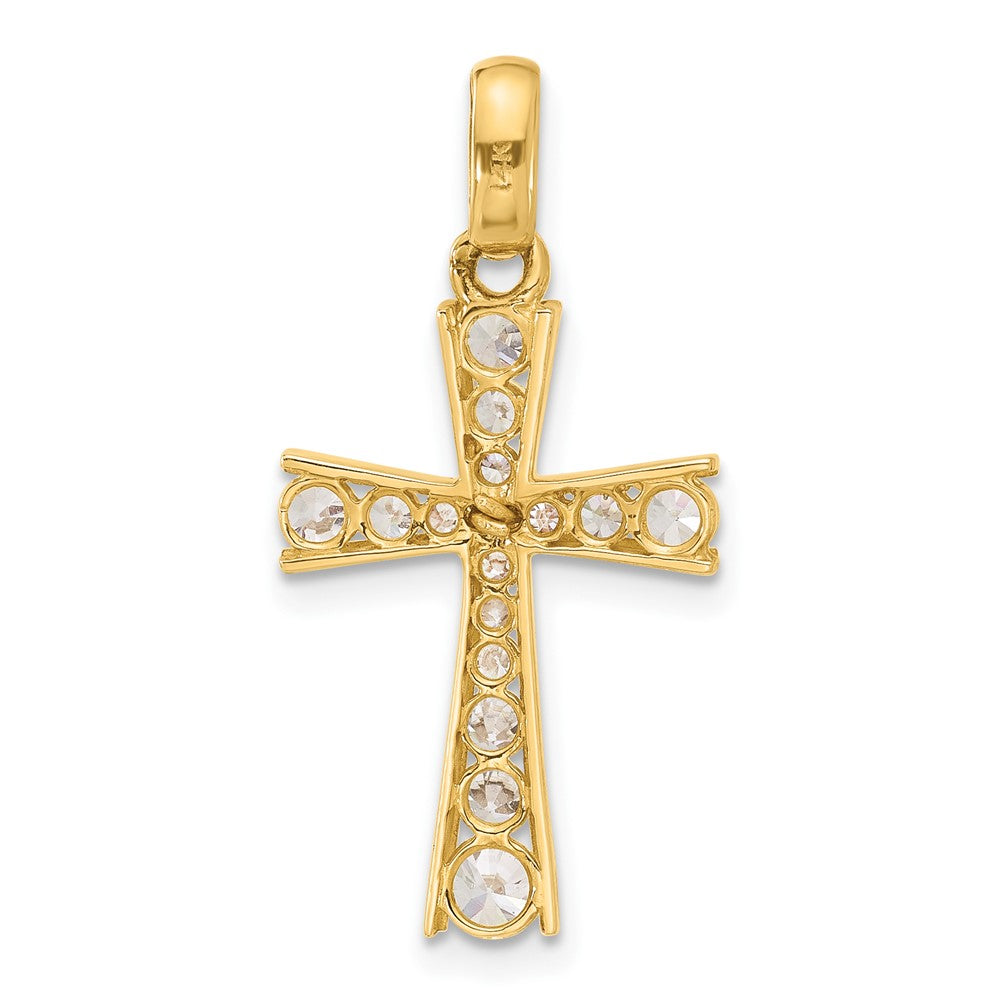 10k Yellow Gold 14.75 mm Polished CZ Cubic Zirconia Latin Cross Pendant (1.46 grams)