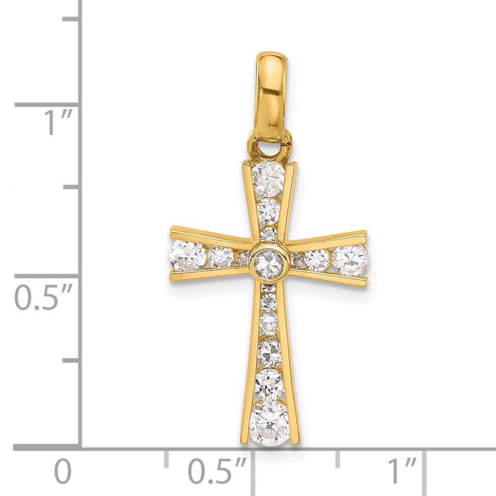 10k Yellow Gold 14.75 mm Polished CZ Cubic Zirconia Latin Cross Pendant (1.46 grams)