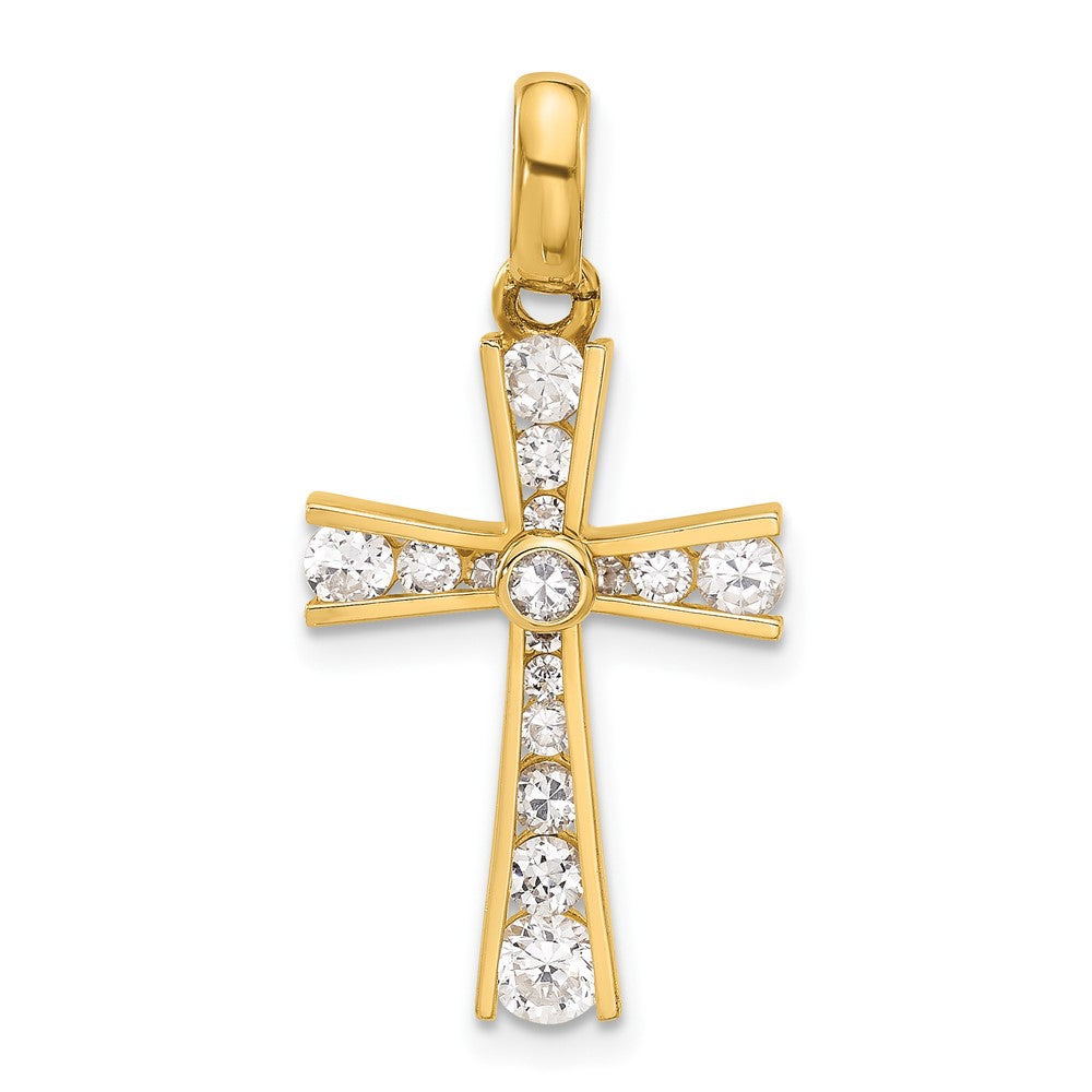 10k Yellow Gold 14.75 mm Polished CZ Cubic Zirconia Latin Cross Pendant (1.46 grams)