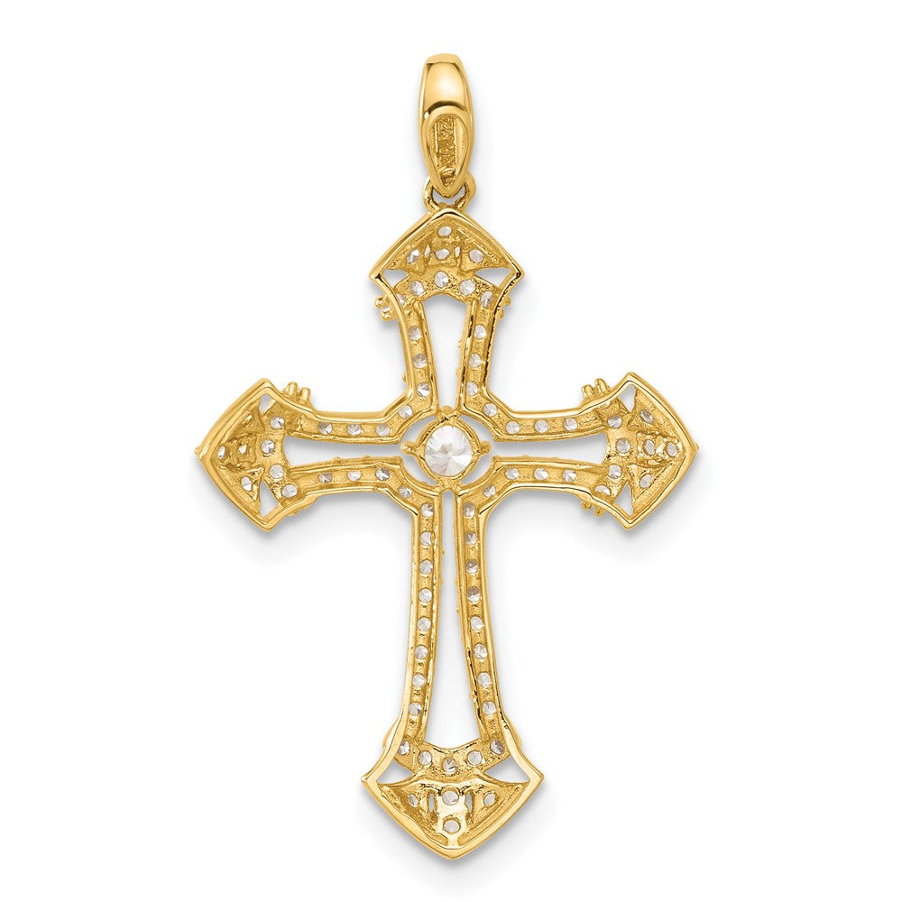 10k Yellow Gold 19.2 mm Polished CZ Cubic Zirconia Fancy Cross Pendant (1.03 grams)