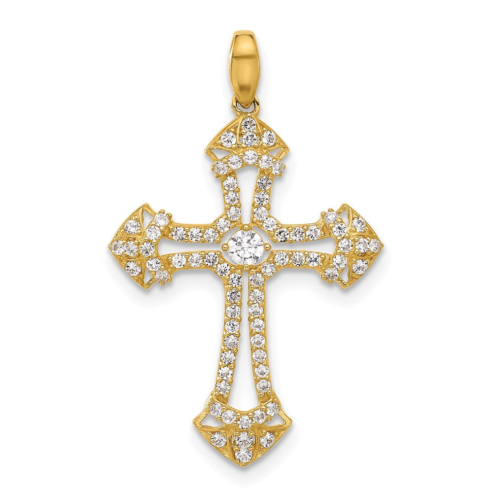 10k Yellow Gold 19.2 mm Polished CZ Cubic Zirconia Fancy Cross Pendant (1.03 grams)