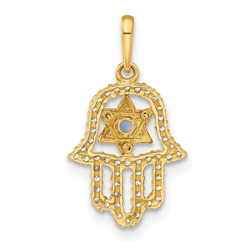 10k Yellow Gold 11.8 mm Polished CZ Cubic Zirconia Evil Eye Hamsa Charm (0.66 grams)