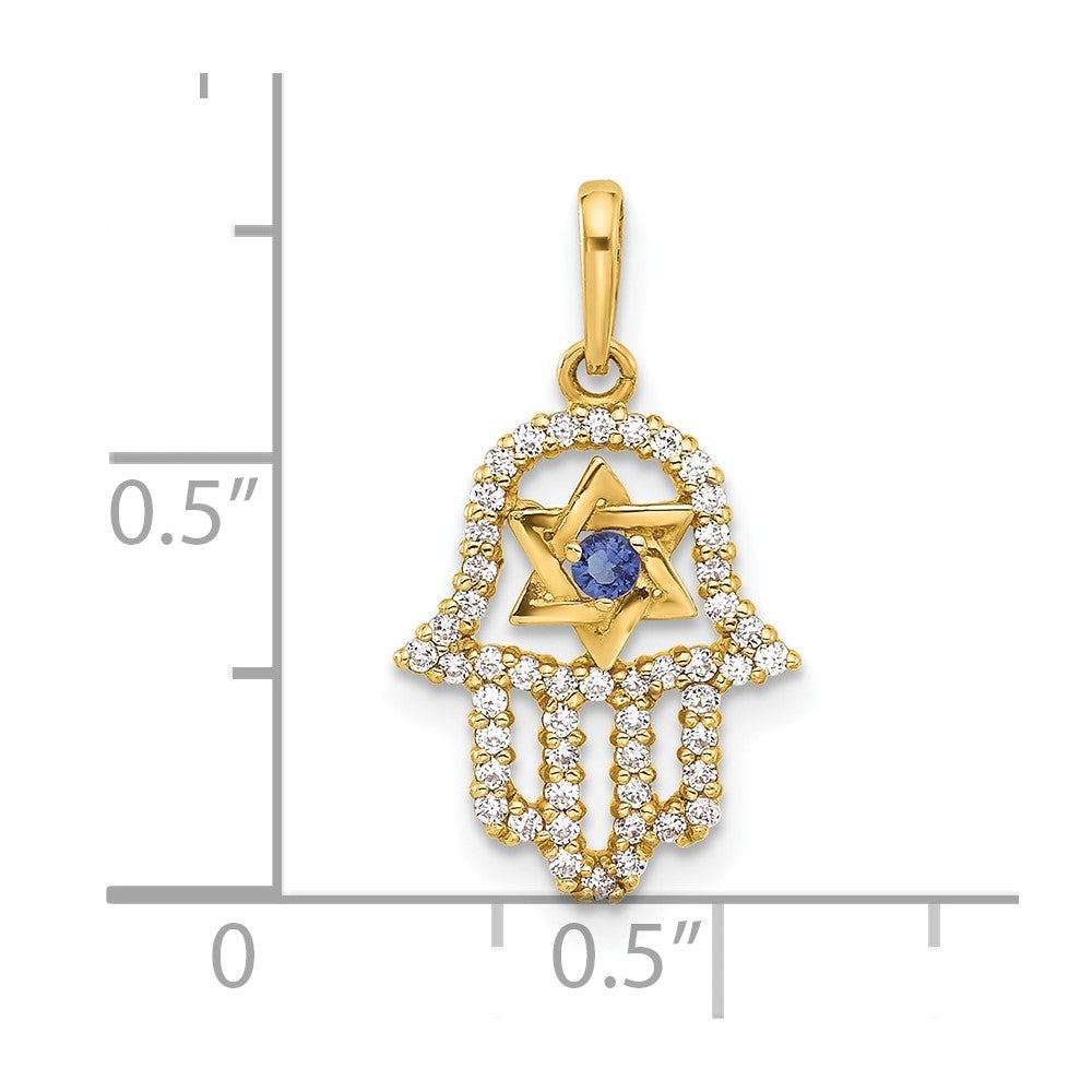 10k Yellow Gold 11.8 mm Polished CZ Cubic Zirconia Evil Eye Hamsa Charm (0.66 grams)