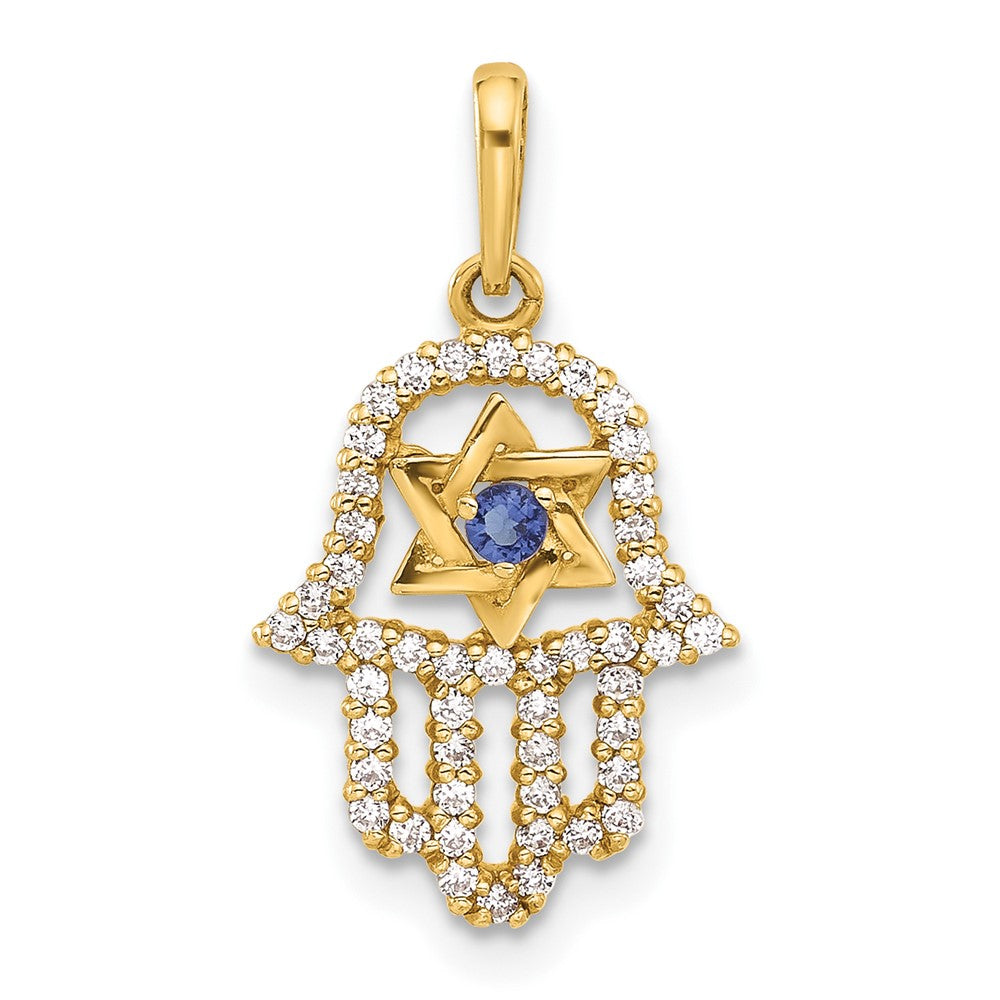 10k Yellow Gold 11.8 mm Polished CZ Cubic Zirconia Evil Eye Hamsa Charm (0.66 grams)