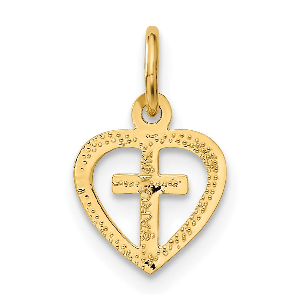10k Yellow Gold 10 mm Cross in Heart Charm (0.46 grams)