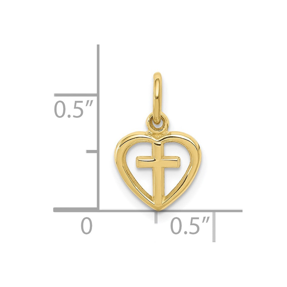 10k Yellow Gold 10 mm Cross in Heart Charm (0.46 grams)