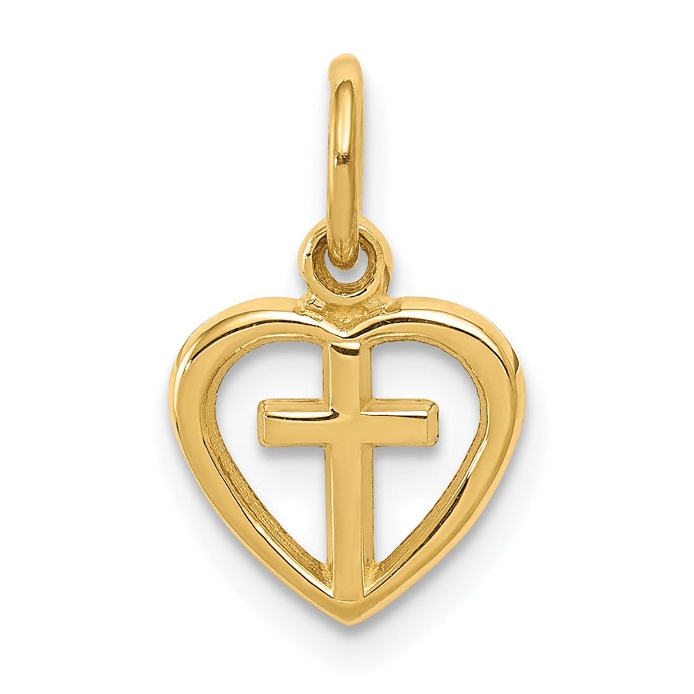 10k Yellow Gold 10 mm Cross in Heart Charm (0.46 grams)