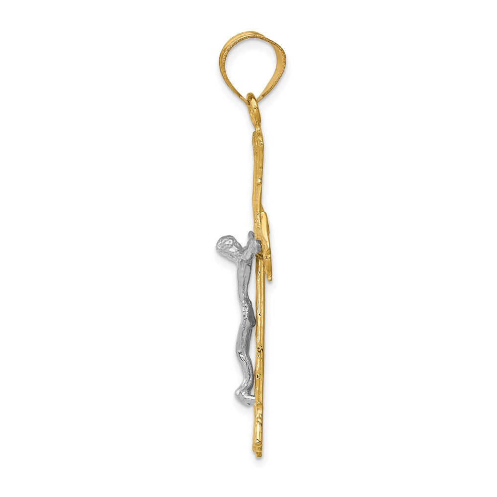 10k Two-tone 28 mm Diamond-cut Jesus Crucifix Pendant (2.6 grams)